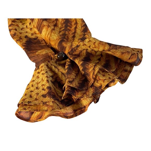 St. John Silk Blend Long Sleeve Ruffled Button Up Blouse Abstract Print Size 2 - Picture 6 of 8